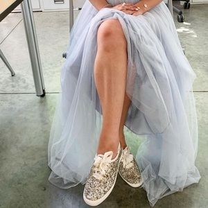 KEDS x Kate Spade Glitter Platinum shoes with satin laces